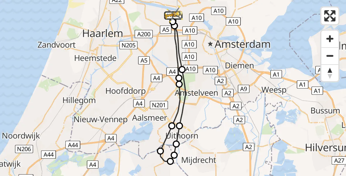Vluchtroute Traumahelikopter Amsterdam Heliport - Amsterdam Heliport, 09 juni 2023, 09:36