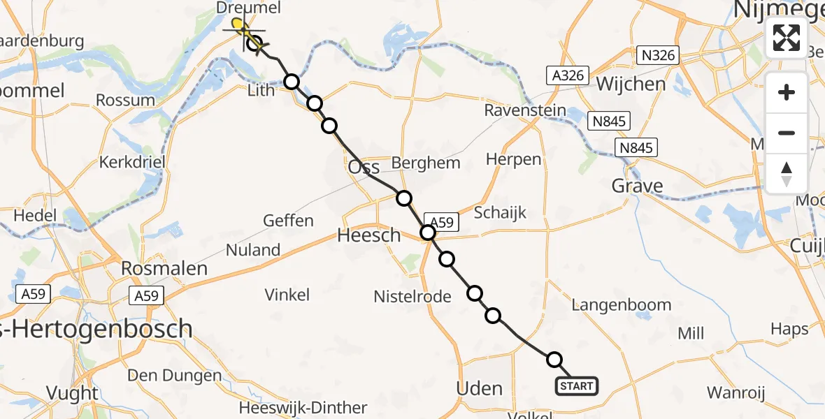 Routekaart van de vlucht: Politieheli naar Dreumel