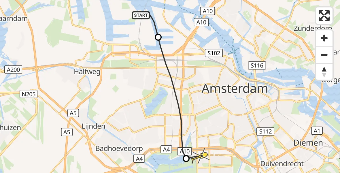 Routekaart van de vlucht: Lifeliner 1 naar VU Medisch Centrum Amsterdam