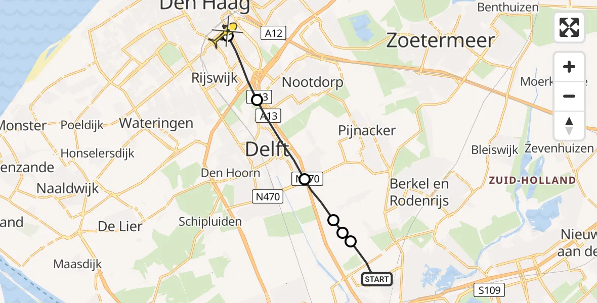 Routekaart van de vlucht: Lifeliner 2 naar Den Haag