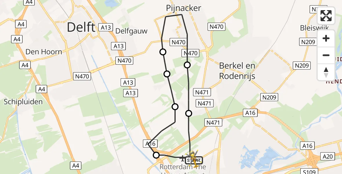Vluchtroute Traumahelikopter Rotterdam The Hague Airport - Rotterdam The Hague Airport, 09 juni 2023, 11:11