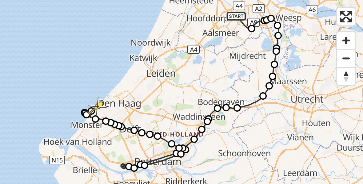 Routekaart van de vlucht: Politieheli naar Den Haag