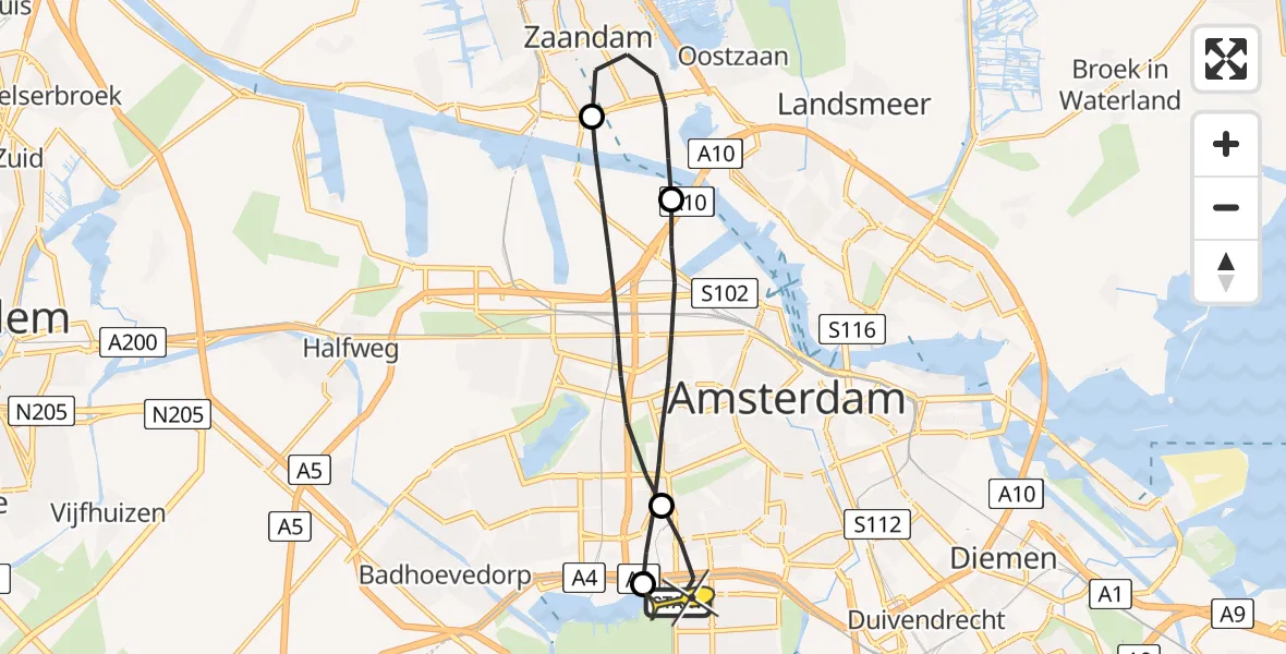 Routekaart van de vlucht: Lifeliner 1 naar VU Medisch Centrum Amsterdam