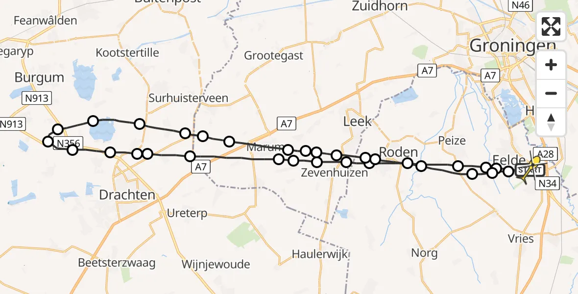 Routekaart van de vlucht: Lifeliner 4 naar Groningen Airport Eelde