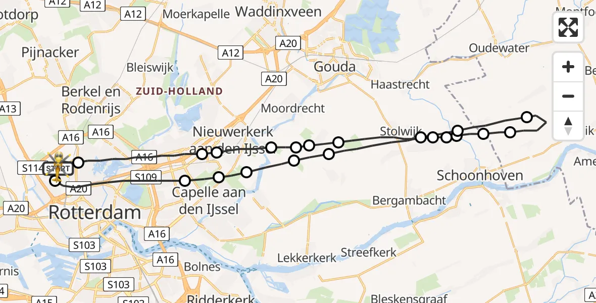 Vluchtroute Traumahelikopter Rotterdam The Hague Airport - Rotterdam The Hague Airport, 09 juni 2023, 12:27