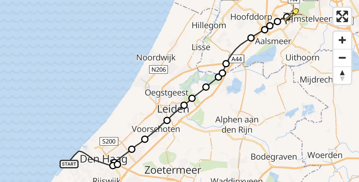 Routekaart van de vlucht: Politieheli naar Schiphol