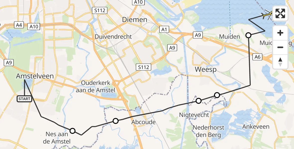 Routekaart van de vlucht: Politiehelikopter naar Almere
