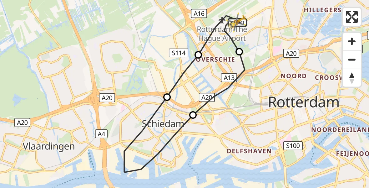 Vluchtroute Traumahelikopter Rotterdam The Hague Airport - Rotterdam The Hague Airport, 09 juni 2023, 12:48