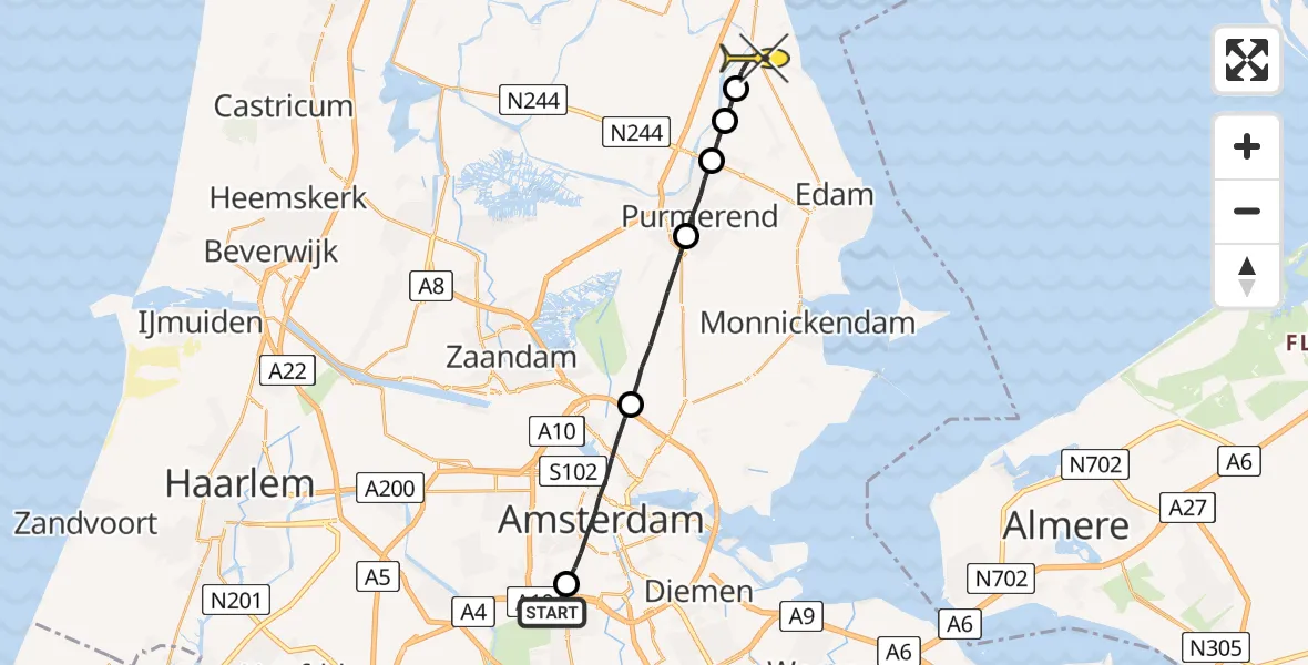 Routekaart van de vlucht: Lifeliner 1 naar Oosthuizen