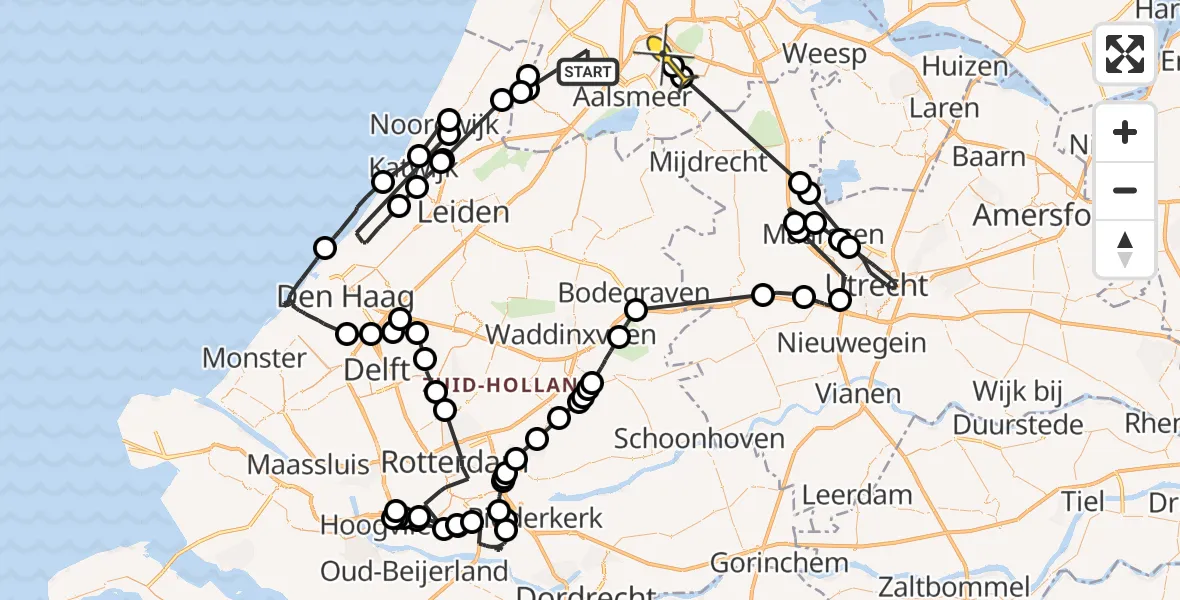 Routekaart van de vlucht: Politieheli naar Aalsmeer