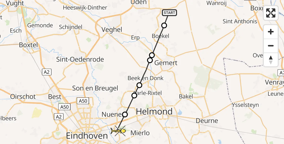 Routekaart van de vlucht: Lifeliner 3 naar Nuenen