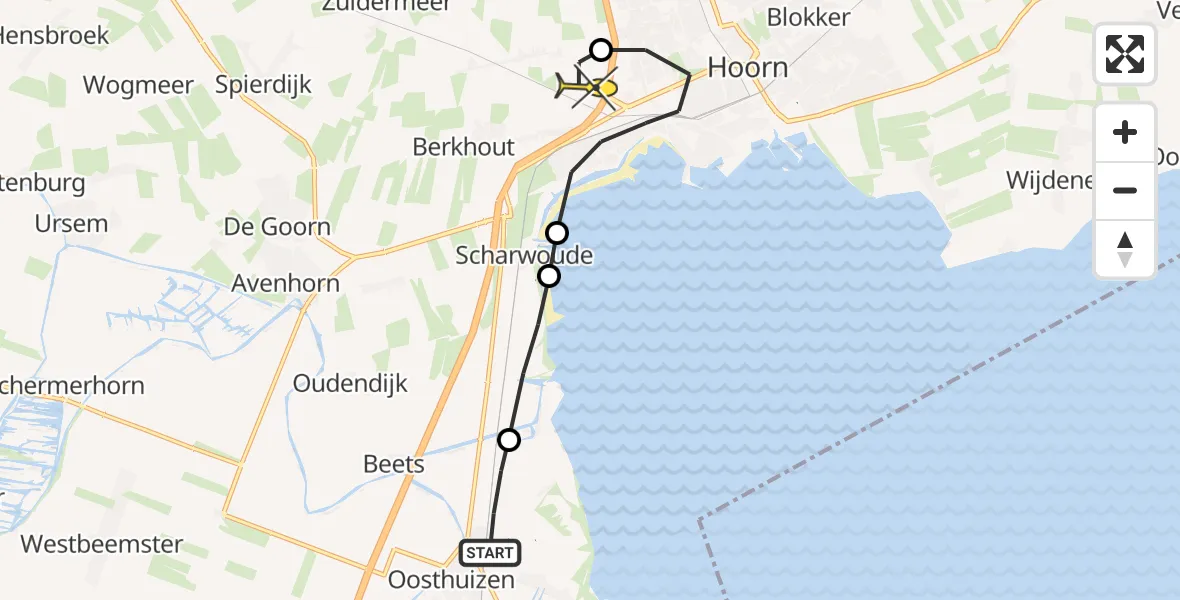 Routekaart van de vlucht: Lifeliner 1 naar Berkhout