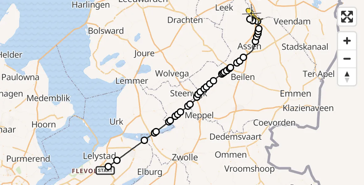 Routekaart van de vlucht: Traumaheli naar Groningen Airport Eelde