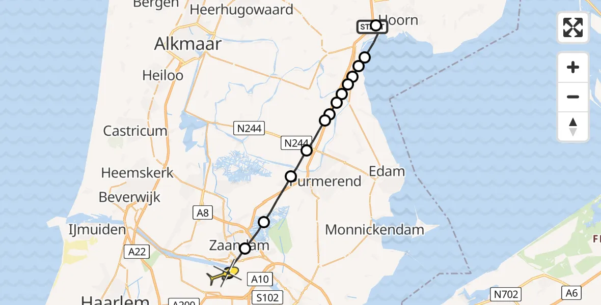 Routekaart van de vlucht: Lifeliner 1 naar Amsterdam Heliport