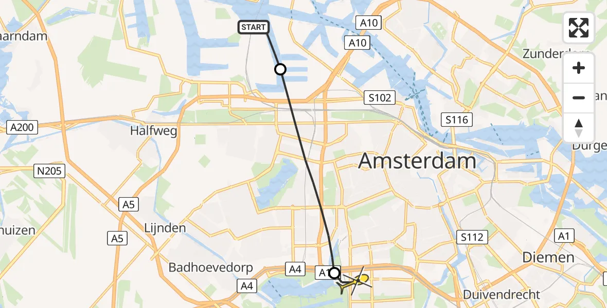 Routekaart van de vlucht: Lifeliner 1 naar VU Medisch Centrum Amsterdam