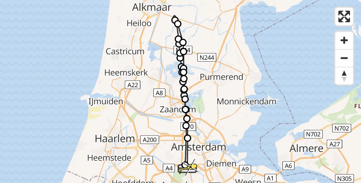 Routekaart van de vlucht: Lifeliner 1 naar VU Medisch Centrum Amsterdam