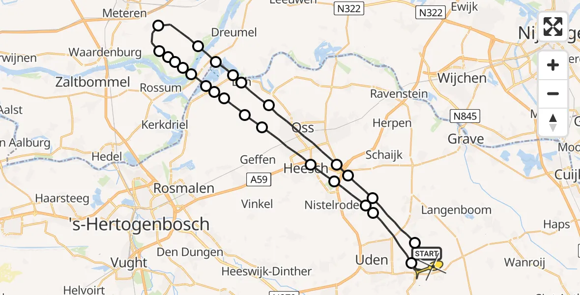 Routekaart van de vlucht: Lifeliner 3 naar Vliegbasis Volkel