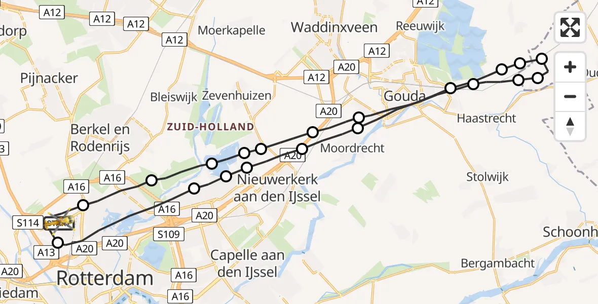 Vluchtroute Traumahelikopter Rotterdam The Hague Airport - Rotterdam The Hague Airport, 09 juni 2023, 15:26