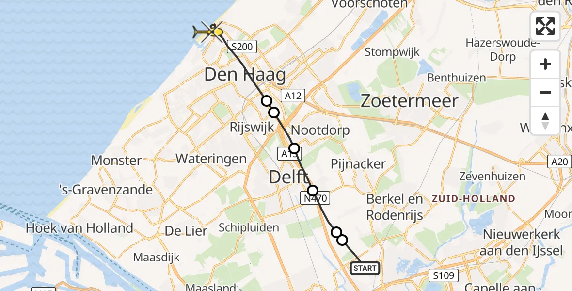 Routekaart van de vlucht: Lifeliner 2 naar Den Haag