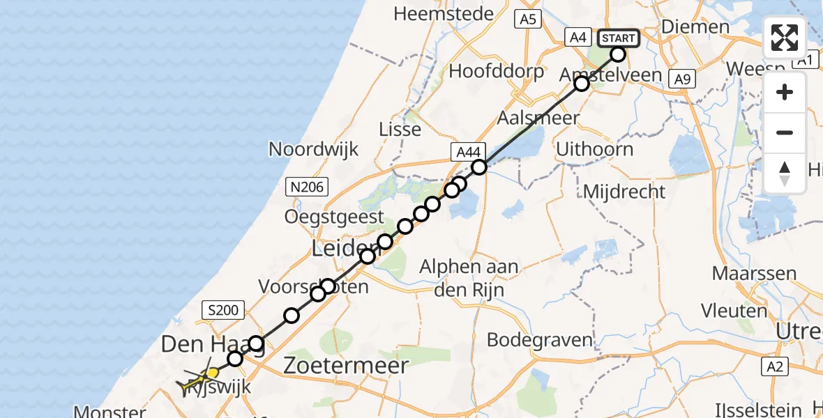 Routekaart van de vlucht: Lifeliner 1 naar Den Haag