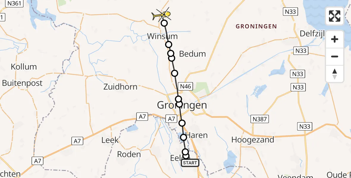 Routekaart van de vlucht: Lifeliner 4 naar Baflo