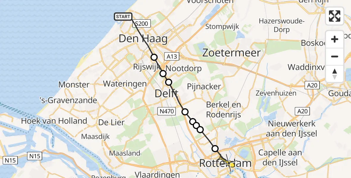 Routekaart van de vlucht: Lifeliner 2 naar Rotterdam