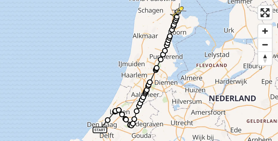 Routekaart van de vlucht: Lifeliner 1 naar Wieringerwerf