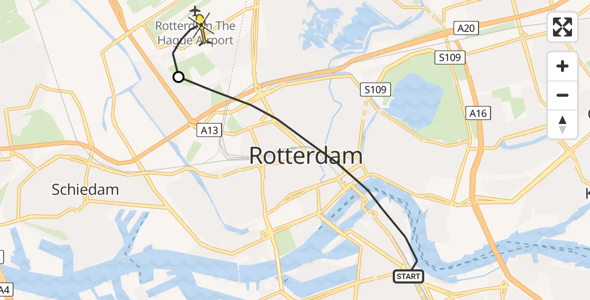 Routekaart van de vlucht: Lifeliner 2 naar Rotterdam The Hague Airport