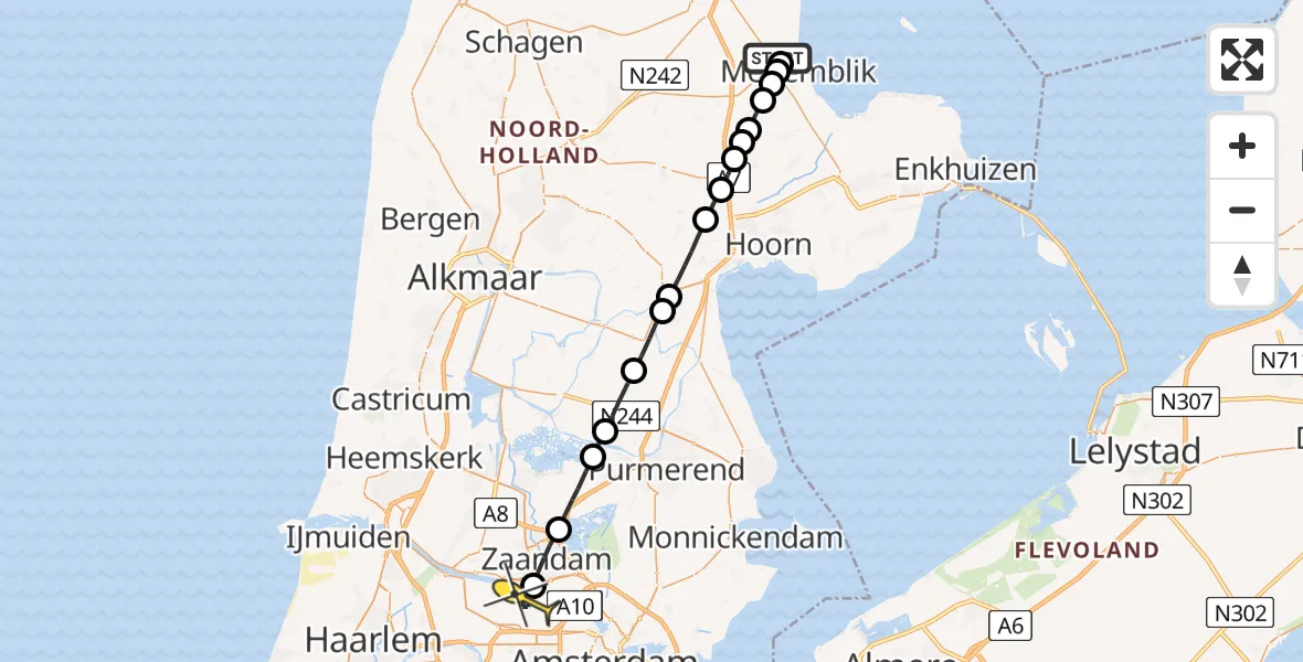 Routekaart van de vlucht: Lifeliner 1 naar Amsterdam Heliport