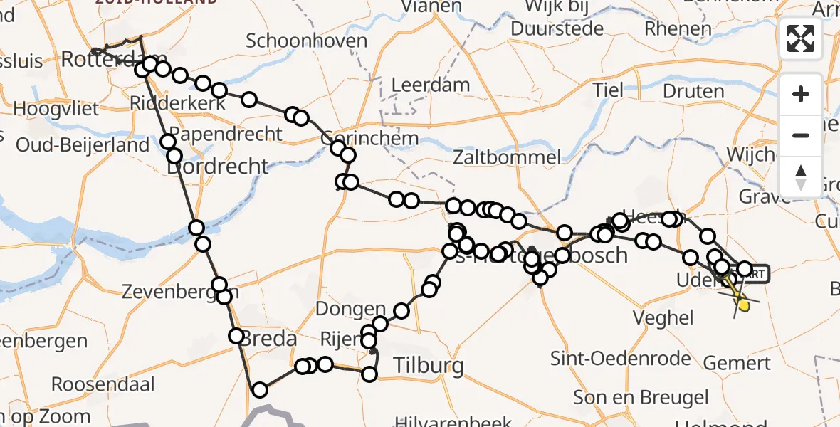 Routekaart van de vlucht: Politieheli naar Vliegbasis Volkel