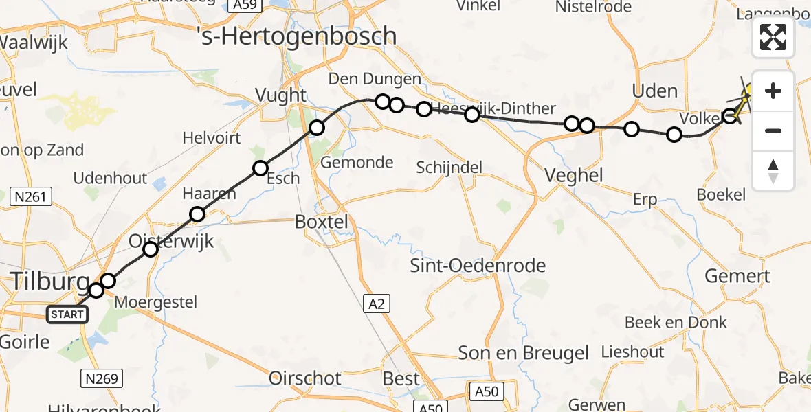 Routekaart van de vlucht: Lifeliner 3 naar Vliegbasis Volkel