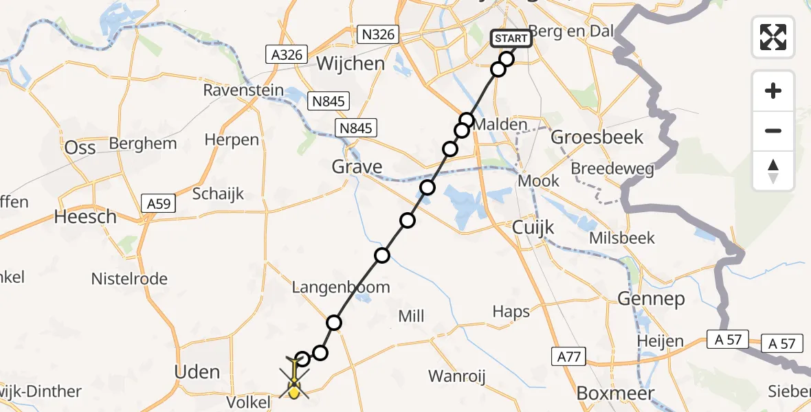 Routekaart van de vlucht: Lifeliner 2 naar Vliegbasis Volkel