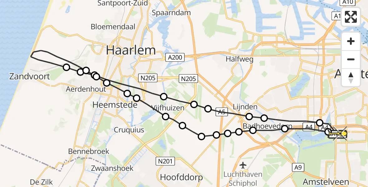 Routekaart van de vlucht: Lifeliner 1 naar VU Medisch Centrum Amsterdam