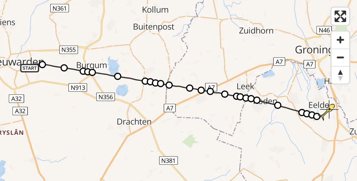 Routekaart van de vlucht: Lifeliner 4 naar Groningen Airport Eelde