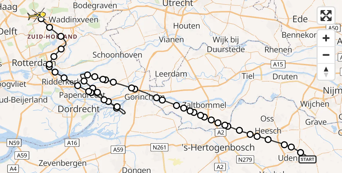 Routekaart van de vlucht: Lifeliner 2 naar Zoetermeer