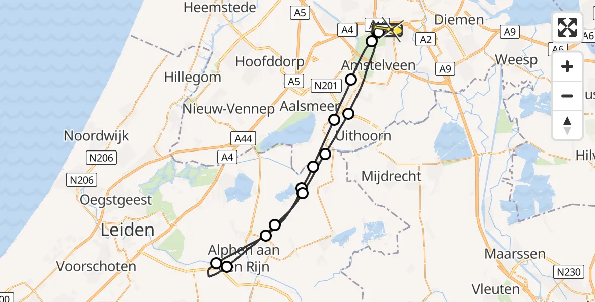 Routekaart van de vlucht: Lifeliner 1 naar VU Medisch Centrum Amsterdam