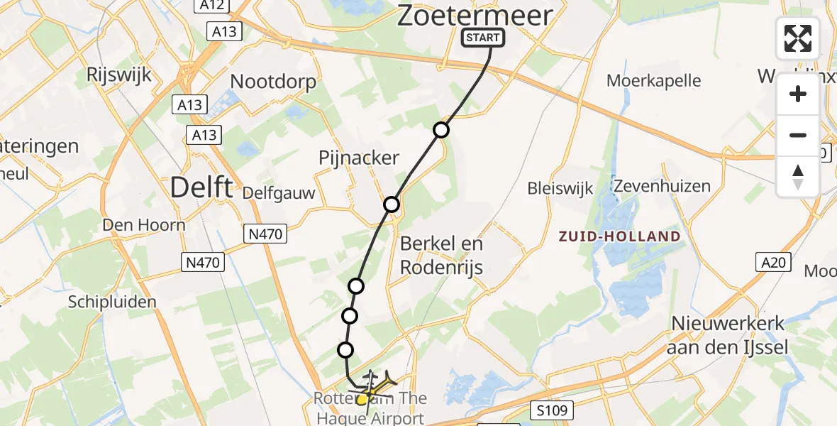 Routekaart van de vlucht: Lifeliner 2 naar Rotterdam The Hague Airport