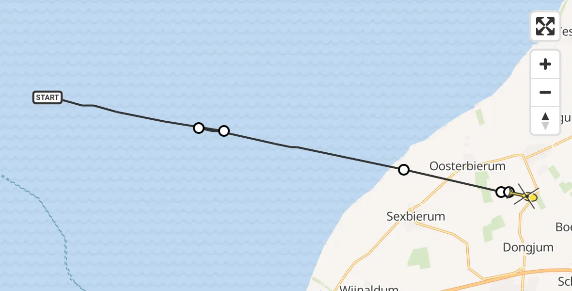 Routekaart van de vlucht: Ambulancehelikopter naar Tzummarum