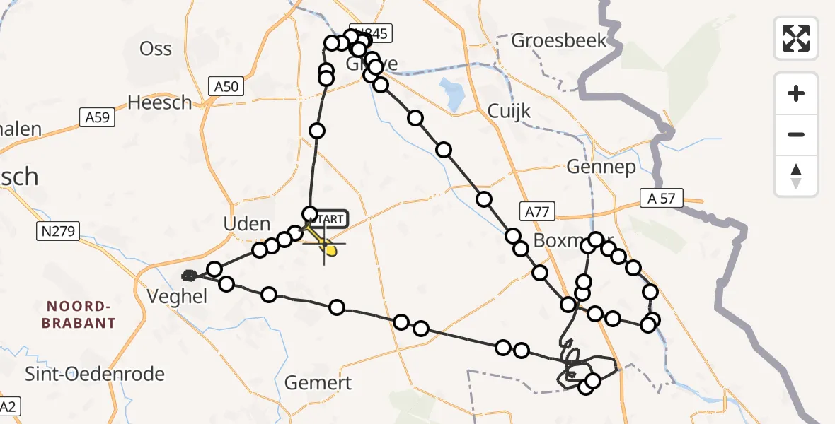 Routekaart van de vlucht: Politieheli naar Vliegbasis Volkel