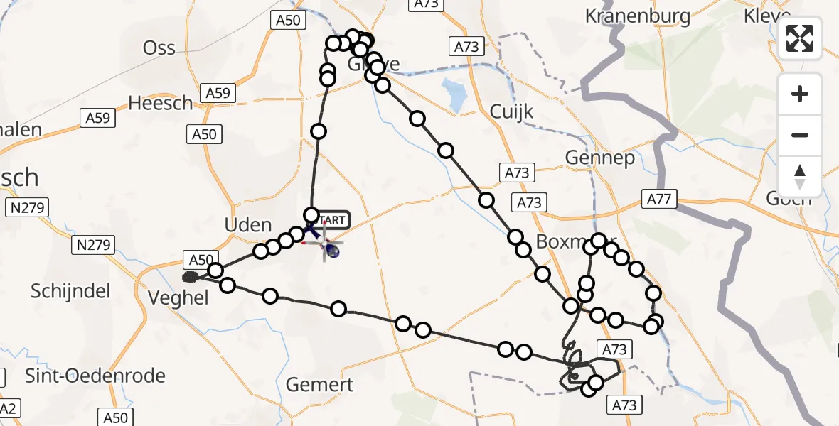 Vluchtroute Politiehelikopter Vliegbasis Volkel - Vliegbasis Volkel, 09 juni 2023, 20:36
