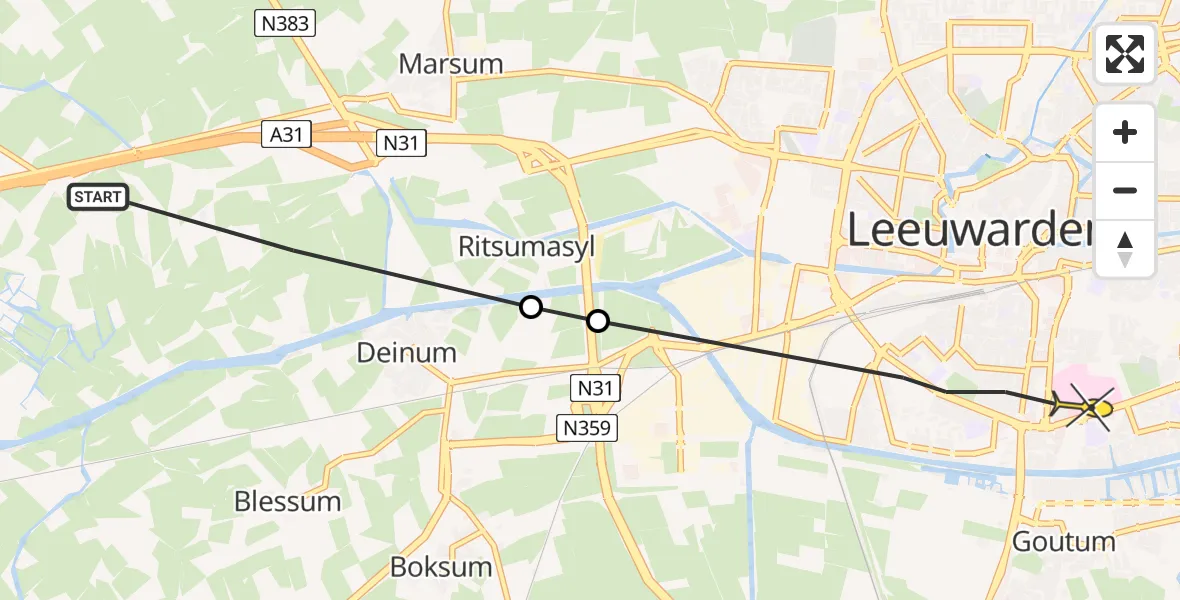 Routekaart van de vlucht: Ambulanceheli naar Leeuwarden