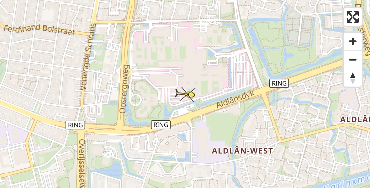 Vluchtroute Ambulancehelikopter van Leeuwarden naar Leeuwarden