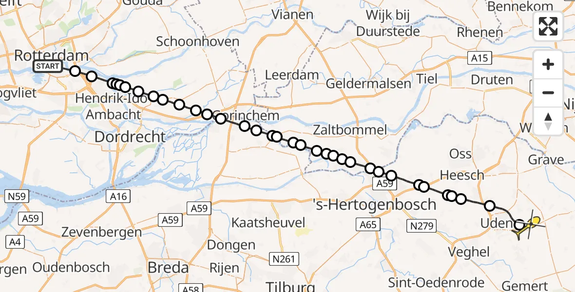 Routekaart van de vlucht: Lifeliner 3 naar Vliegbasis Volkel