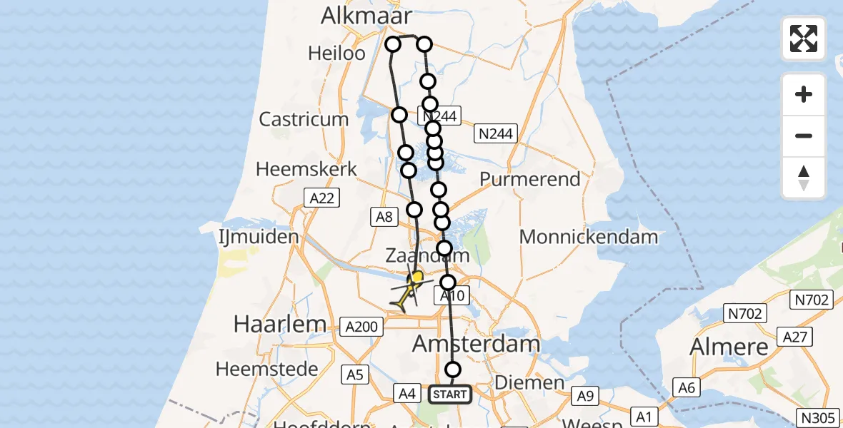 Routekaart van de vlucht: Lifeliner 1 naar Amsterdam Heliport