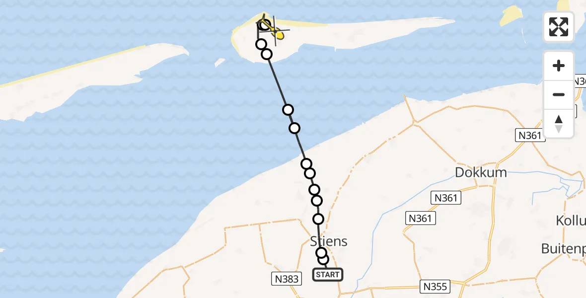 Routekaart van de vlucht: Ambulanceheli naar Ameland Airport Ballum