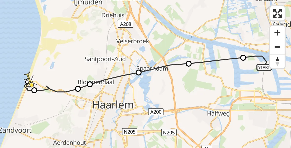 Routekaart van de vlucht: Lifeliner 1 naar Overveen