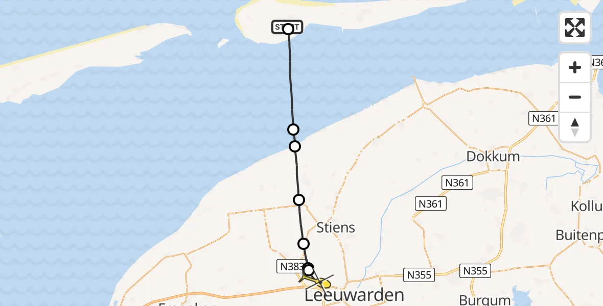 Routekaart van de vlucht: Ambulancehelikopter naar Marsum