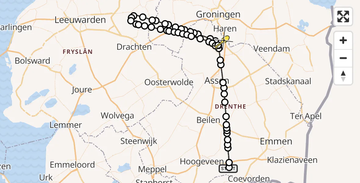 Routekaart van de vlucht: Lifeliner 4 naar Groningen Airport Eelde