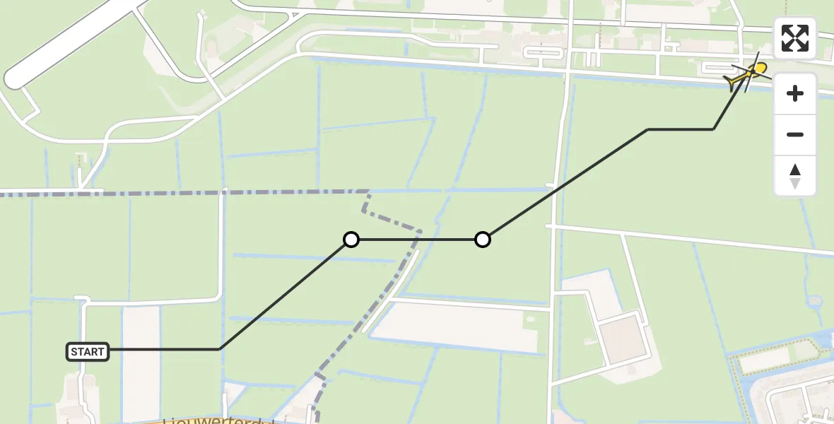 Routekaart van de vlucht: Ambulanceheli naar Vliegbasis Leeuwarden