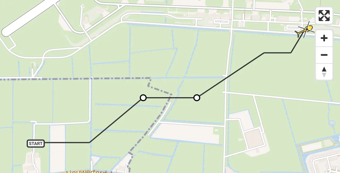 Vluchtroute Ambulancehelikopter van Marsum naar Vliegbasis Leeuwarden